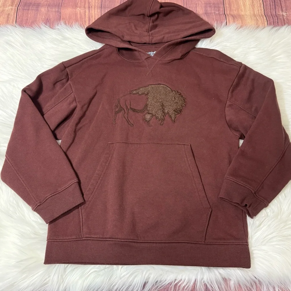 Cat & Jack Brown Buffalo Graphic Pullover Hoodie - Boys Size Small (6/7)